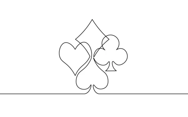 Egysoros művészi kártyajáték szimbólumok. Online kaszinó póker játék koncepció sziluett design. Egy vázlat vázlat rajz vektor illusztráció — Stock Vector