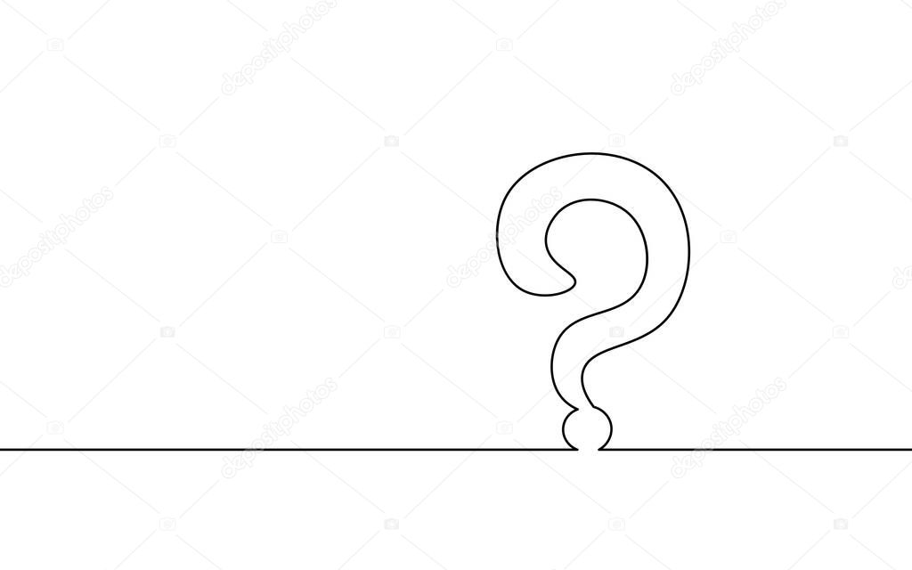 Single continuous line art question mark icon. Online ask test query concept silhouette symbol design. One sketch outline drawing vector illustration