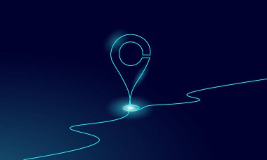 Bir çizgi haritası konum iş sembolü. Devamlı çizgi ikonu dağıtım servisi haritası pazarı. Çevrimiçi alışveriş yönü şehir adresi konum pin vektör illüstrasyonu gönderiliyor