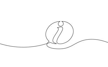 Bilgi sembolü aralıksız bir çizgi sanatı. Bir hat turizm hizmeti masası tasarımı bilgilendirir. Sosyal medya ayarları vektör illüstrasyonunu destekliyor