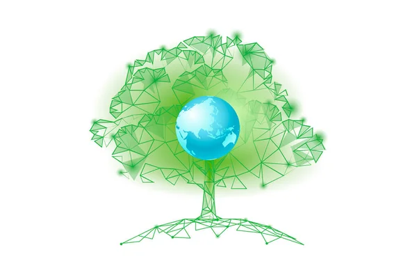 Planta árvore conceito abstrato ecológico. 3D renderizar floresta de árvores de plântulas. Salvar planeta Terra natureza ambiente crescer vida eco polígono triângulos baixo poli vetor ilustração —  Vetores de Stock