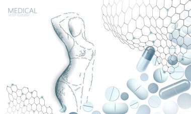 İnce şekilli siluet düşük polimerli kadın. Fitness güzeli zarif vücut. Zayıflamış beslenme takviyesi şablon vektör illüstrasyonunu tartın