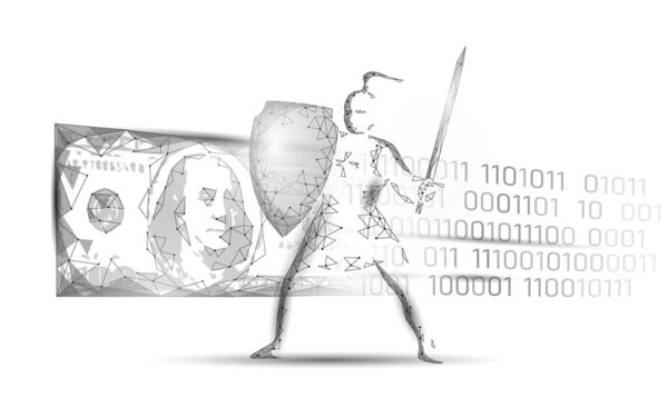 Банкнота монеты цифровой криптовалюта веб-оплаты онлайн. Технология обмена информацией в копилке. Синяя абстрактная веб-иллюстрация вектора электронных платежей