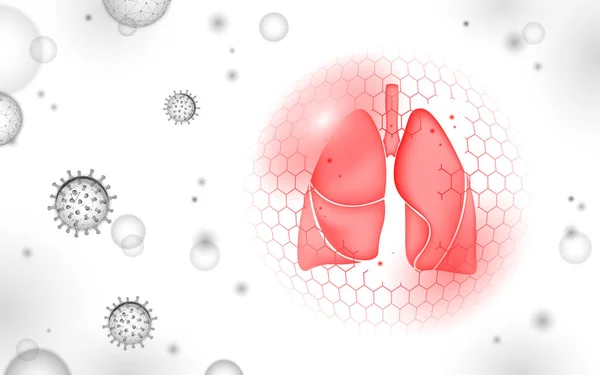 Concepto de investigación microscópica de medicina pulmonar humana 3D. Análisis de peligro de infección por virus respiratorio. Terapia de tuberculosis hospital cartel plantilla vector ilustración — Archivo Imágenes Vectoriales