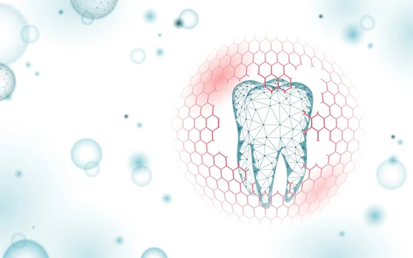 Conceito médico da cápsula da droga do dente poli baixo. Whitening esmalte reconstrução cuidados de saúde. Procedimento odontológico poligonal saudável ilustração vetorial —  Vetores de Stock