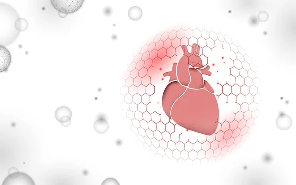 Protezione del cuore umano 3D a basso poli. Tecnologia di recupero della medicina concetto di medicina farmacologica. Illustrazione vettoriale — Vettoriale Stock