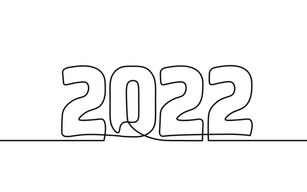 2022 Ano Novo única arte linha contínua. Férias cartão decoração manchete. Data números conceito design. Um esboço esboço desenho branco vetor ilustração —  Vetores de Stock