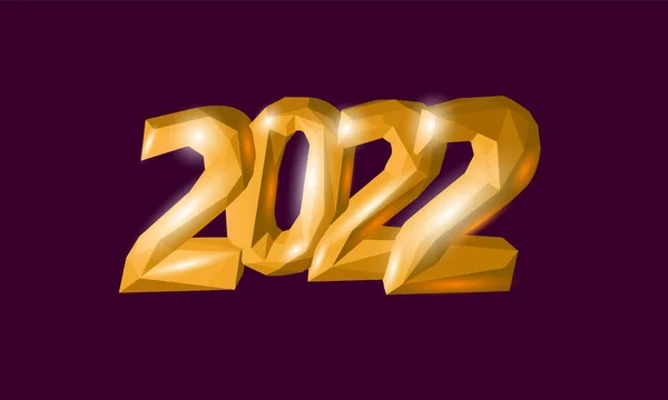 2022 New Year 3D metal texture. Glowing shape golden red number illustration. Celebration decoration yellow gold chrome poster greeting card vector — 图库矢量图片