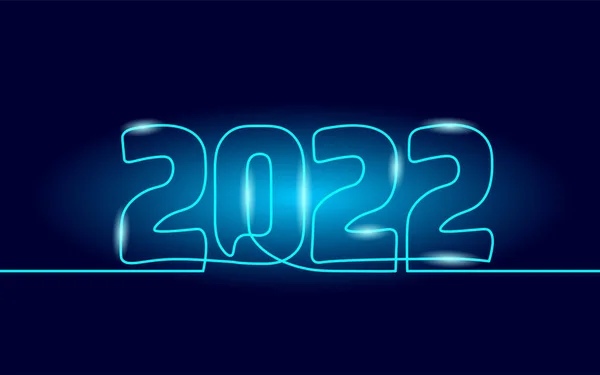 2022年新年单曲黑暗霓虹灯线艺术。节日贺卡的标题装饰.日期数字概念的设计。一个草图矢量说明 — 图库矢量图片