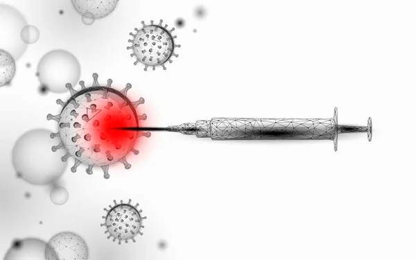 Low poly test tube virus syringe. Laboratory analysis medical disease infection treatment. Modern science technology medicine research banner template vector illustration — Stock Vector