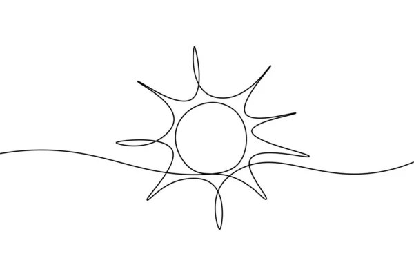 태양 미술은 계속 되고 있다. 일직선 스케치, 맑은 여름 여행 컨셉. 밝고 밝은 하늘을 배경으로 즐거운 휴가를 보내는 모습 — 스톡 벡터