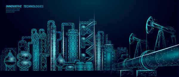 Комплекс нефтеперерабатывающих заводов низкополимерной бизнес-концепции. Завод по производству полигональной нефтехимии финансовой экономики. Нефтегазовая промышленность ниже по течению. Экологическое решение белой иллюстрации