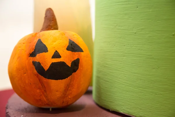 Linterna de gato de cabeza de calabaza de Halloween para fondo — Foto de Stock