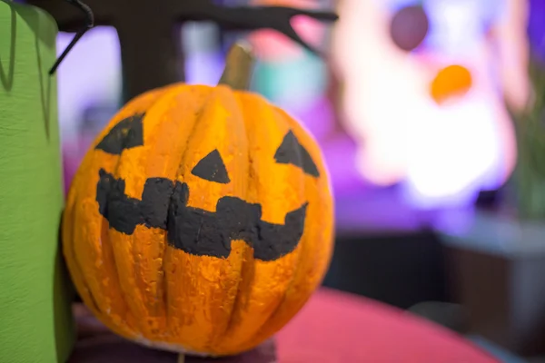 Linterna de gato de cabeza de calabaza de Halloween para fondo — Foto de Stock