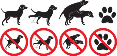 Köpek işareti vektör çizim yapma sevgi ve pawprint ayak izi siluet yasak işareti damat peeing