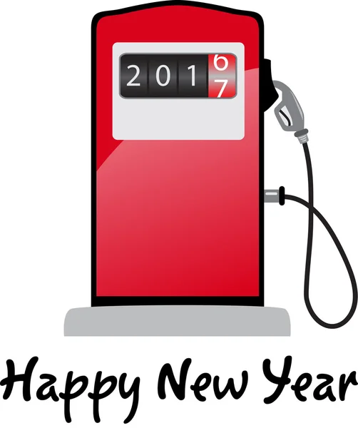 Gelukkig nieuw jaar 2017 benzinepomp duwen naar beneden 2016 — Stockvector
