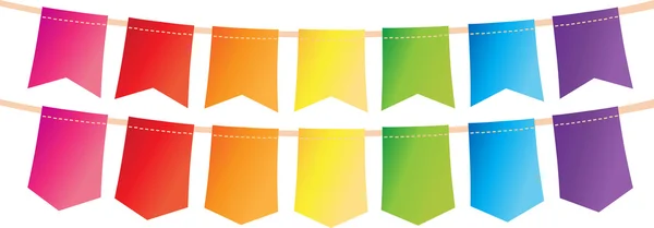 Colorida colección banderín banderín con líneas de puntada en el diseño de fondo blanco. ilustración vectorial — Archivo Imágenes Vectoriales