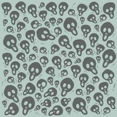 Yeşil Arka Plan Dikişsiz Desen Karikatür Scream Skulls. Swatches düzenlenebilir desen. Tekstil