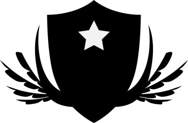 Kalkan siluet simge logo vektör yıldız beyaz arka plan üzerinde