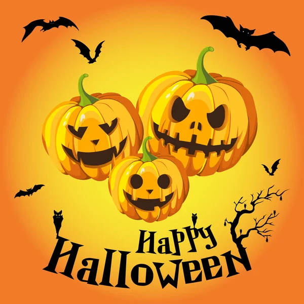 Halloween Concept Banner en wenskaart met platte pictogram ingesteld op oranje getextureerde achtergrond. Platte vectorillustratie. Halloween tekens en symbolen. Trick or Treat. Met pompoen en vleermuis. — Stockvector