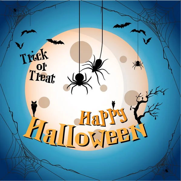 Fondo de fiesta de Halloween con murciélagos, luna y araña. Feliz tema de Halloween. Feliz tarjeta de felicitación de Halloween. Ilustración vectorial eps10 — Archivo Imágenes Vectoriales