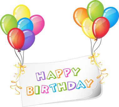 Doğum günü kartı ile balonlar ve şerit, vektör çizim