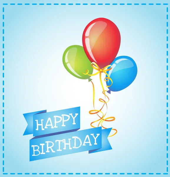 Doğum günü kartı ile balonlar ve şerit, vektör çizim — Stok Vektör