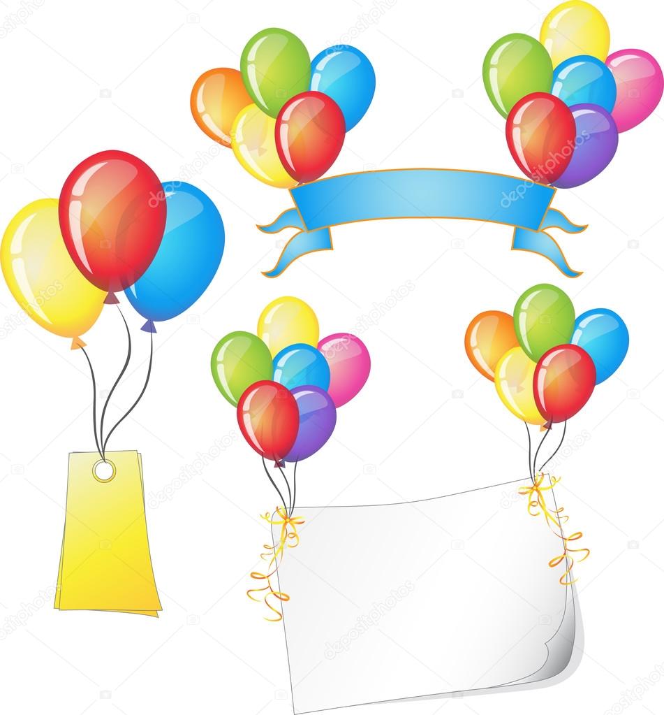 Colorful Balloons Festive With Text Bar Template Set Vector Illustration Beautiful Toy Party Day Celebrate Isolated Helium Color Carnival Tool