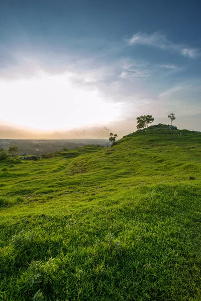 Jaddih białego wapienia hill, pote górskich w Bangkalan, wyspie Madura, Indonezja. pokryte pole trawa — Zdjęcie stockowe