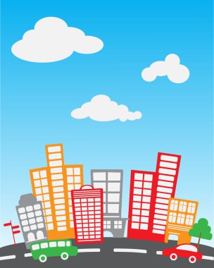 Kentsel peyzaj ve şehir hayatı düz tasarım modern vektör çizim simgeler kümesi. Bina simgesini