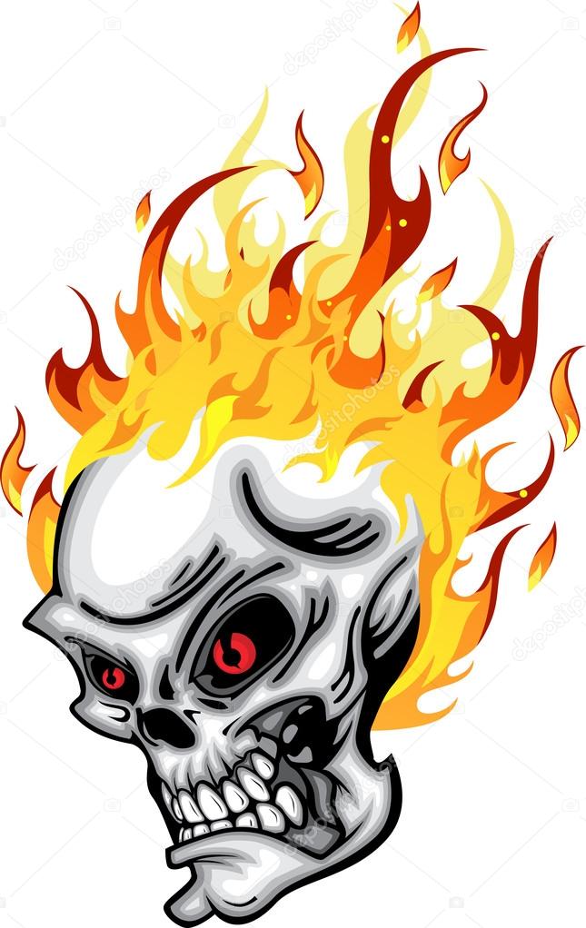 Skull head on Fire red eye with Flames Vector Illustration