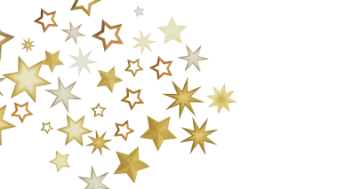 Siyah arkaplandaki bir grup altın yıldız. Yıldızların boyutları ve şekilleri değişkendir ve görünüşte rastgele düzenlenmişlerdir. Görüntü merak ve sihri çağrıştırıyor..