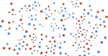 Yıldızlar - Beyaz zemin üzerinde kırmızı beyaz mavi parlak konfeti yıldızları, izole, üç renkli konsept,