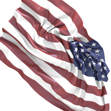 Beyaz üzerinde izole Amerikan bayrağı sallayarak