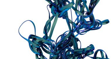 Büyüleyici soyut bir üç boyutlu sanat eseri karmaşık mavi çarpık şekiller sergiliyor, akan kurdeleleri veya organik yapıları anımsatıyor..