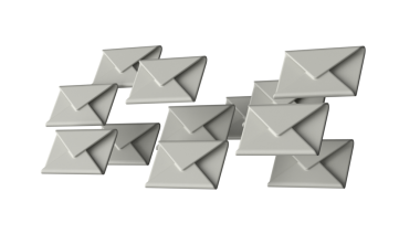 Beyaz arkaplanı olan dağınık gri zarfların soyut çizimi