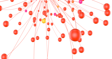 Büyük veri görselleştirmesi. Noktaların ve çizgilerin kaotik dağılımıyla ağ bağlantısı yapısı. 3B görüntüleme.