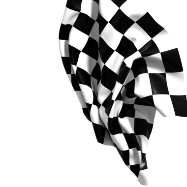 Rüzgardaki kareli bayrak dalgaları zaferin ve bitiş çizgisinin sembolü.