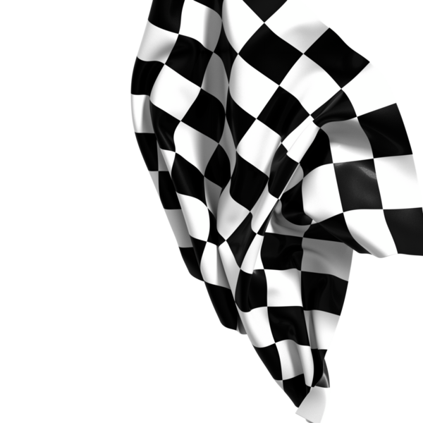 Rüzgardaki kareli bayrak dalgaları zaferin ve bitiş çizgisinin sembolü.