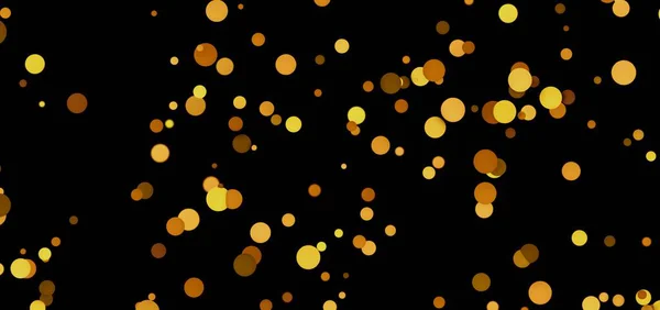 Siyah arka planda yüzen soyut altın bokeh ışıkları, şenlikli kutlamalar