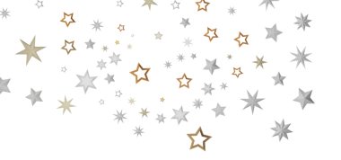 Beyaz arkaplanda altın ve gümüş renkli zarif yıldız süslemeleri