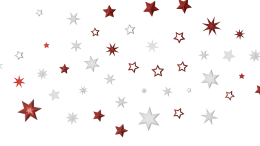 Beyaz arkaplana karşı kırmızı ve gümüş renkli şenlikli yıldız deseni.