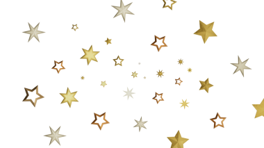 Beyaz arka planda izole edilmiş zarif altın yıldız çizimleri, şenlik tasarımı