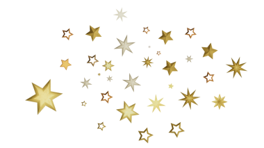 Kutlama için Beyaz Arkaplanda Altın Yıldız Konfeti Serpiştirildi