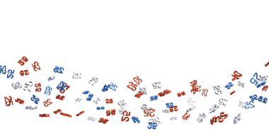 Çeşitli renklerde 25 numara soyut arkaplanda düşüyor.