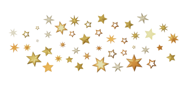 Tasarım için Altın Yıldız patlamaları Beyaz Arkaplanda Yüzüyor