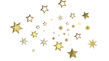 Kutlama için beyaz arka planda süzülen altın yıldızlar