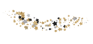 Beyaz üzerine Altın, Gümüş ve Siyah Yıldızlı Soyut Yıldız Girdabı