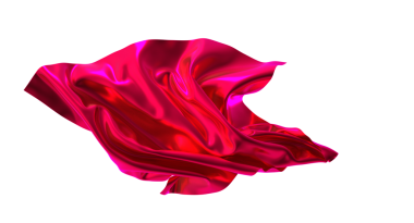 Rüzgarda süzülen canlı pembe kumaş beyaz arka planda izole edilmiş ışık yansımaları