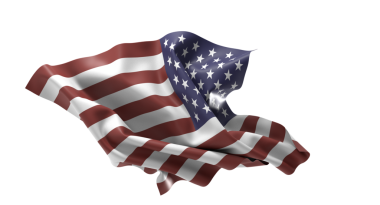 Beyaz arka planda çarpıcı bir ışıklandırma ile Amerikan Bayrağı rüzgarda sallanıyor